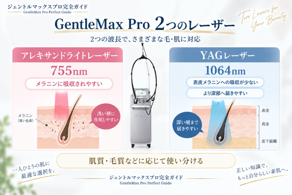 ジェントルマックスプロのYAGレーザー1064nmとアレキサンドライトレーザー755nmの違い