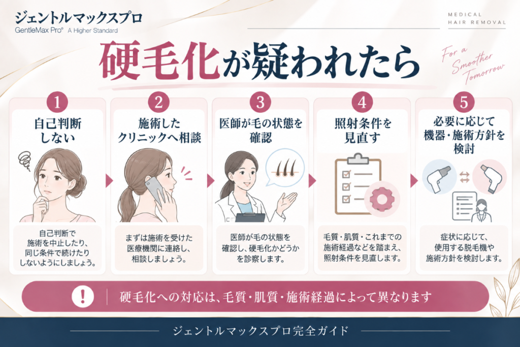 ジェントルマックスプロの施術後に硬毛化が疑われた場合の相談から照射条件見直しまでの流れ