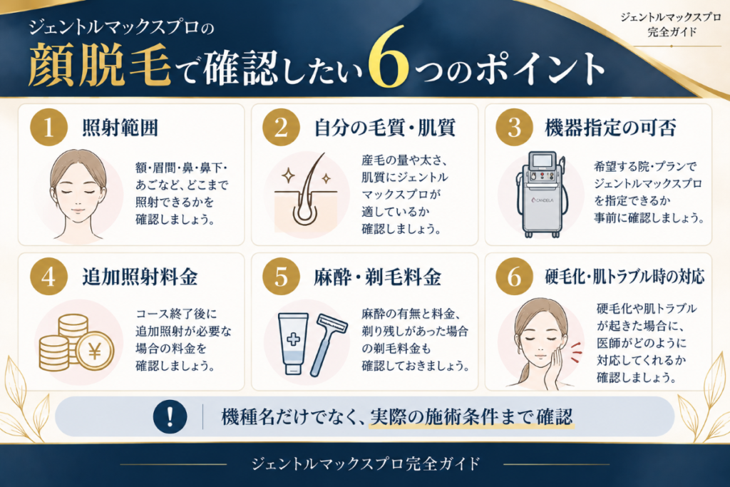 ジェントルマックスプロで顔脱毛するクリニックを選ぶ際に確認したい6つのポイント